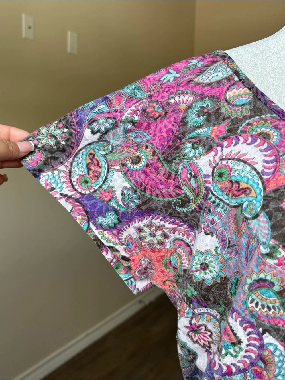 Paisley Short Sleeve Y2K Boho Pink Purple 2000s Women’s Medium Summer Top